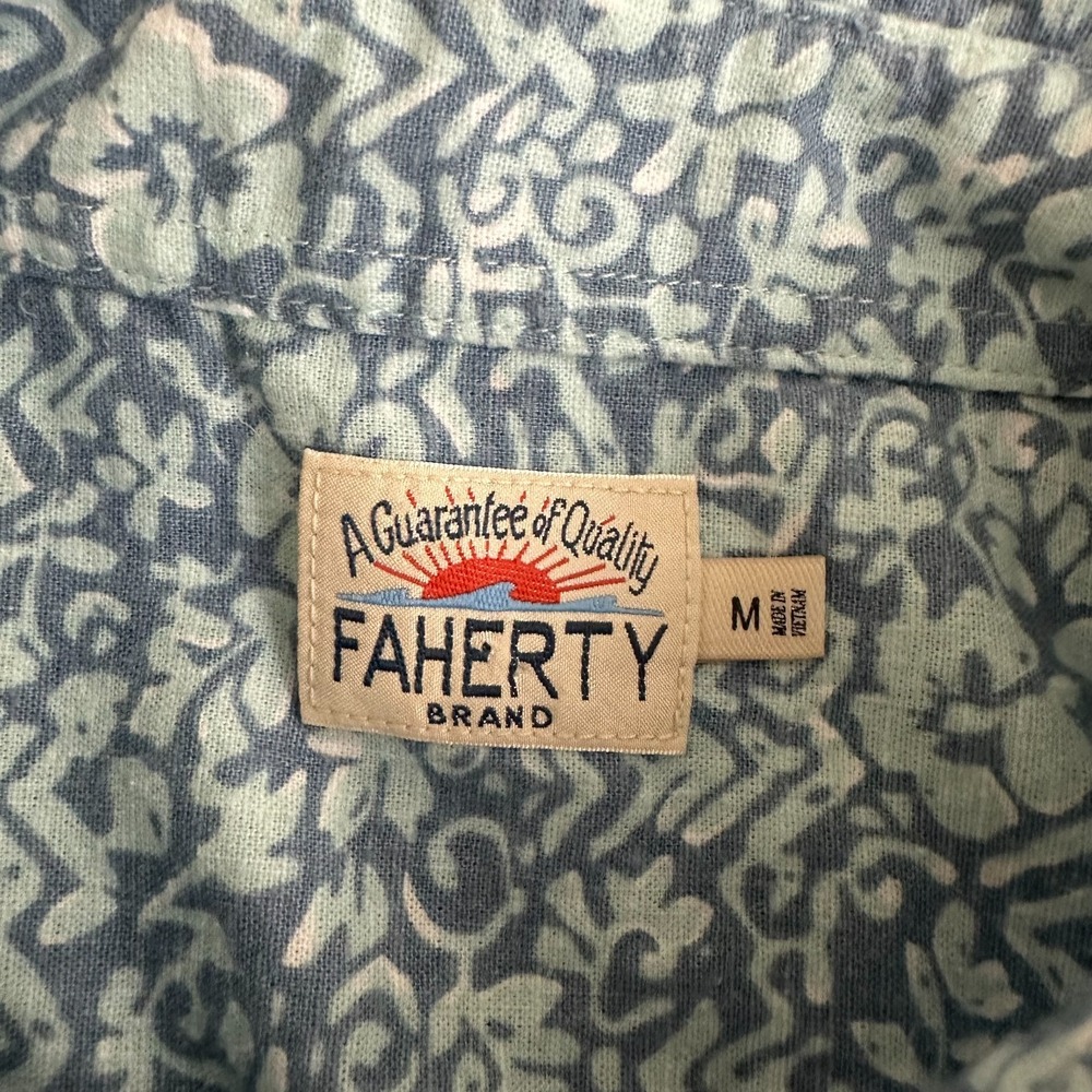 Faherty Brand Breeze Hemp Shirt Teal Waters Hilo Short Sleeve Button Down Mens M - Picture 5 of 12